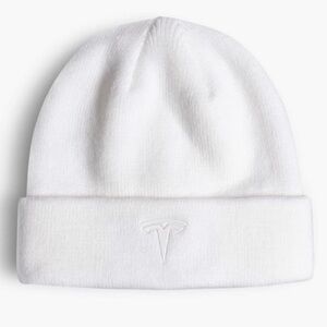 🤍TESLA Toddler Kids T Logo Cuffed Beanie Knit Hat White